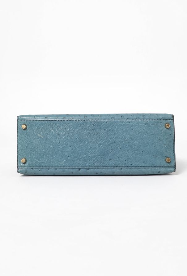Hermès '90s Bleu Jean Ostrich Kelly Sellier 32 - 8
