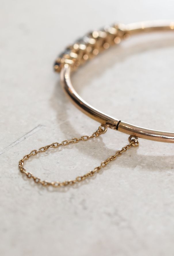 Vintage Fine Jewelry 18k Gold, Platinum, Sapphire & Diamond Bangle - 5