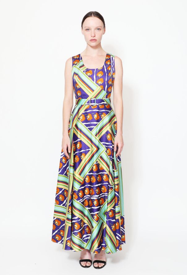 Graphic Belted Satin Dress - 1