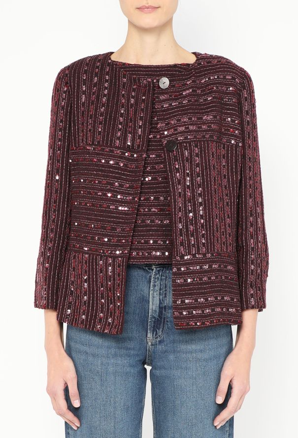 Chanel Resort 2000 Sequin Tweed Ensemble – Burgundy Purple - 1