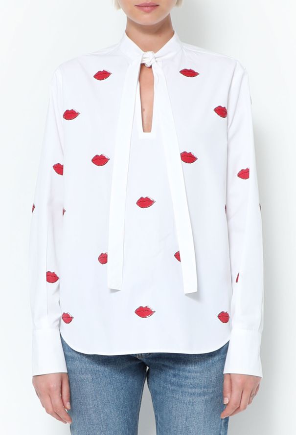 Valentino 2020 Cotton Lip Appliqué Blouse - 1