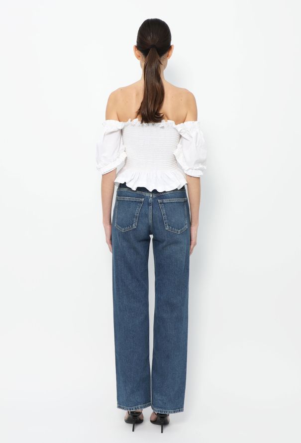 Molly Goddard White Ruched Cotton Peplum Top – Spring 2019 - 4