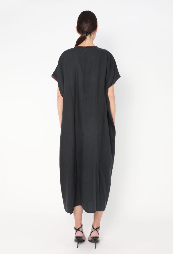 Céline S/S 2018 Leather Trim Linen Kaftan - 5