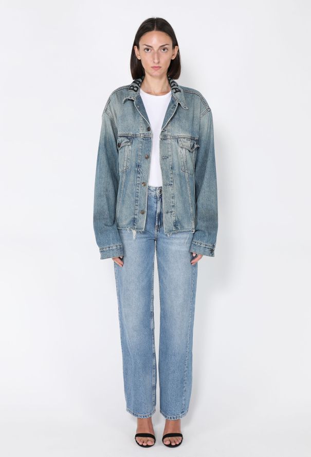 Balenciaga Distressed Logo Denim Jacket - 4