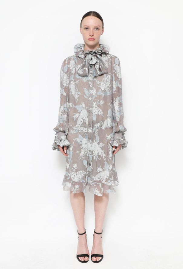 Chloé 90s Floral Silk Lavallière Dress - 1