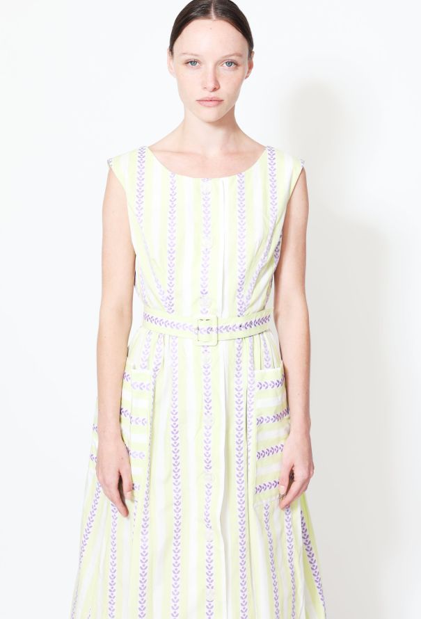 50s Embroidered Stripe Belted Day Dress - 3