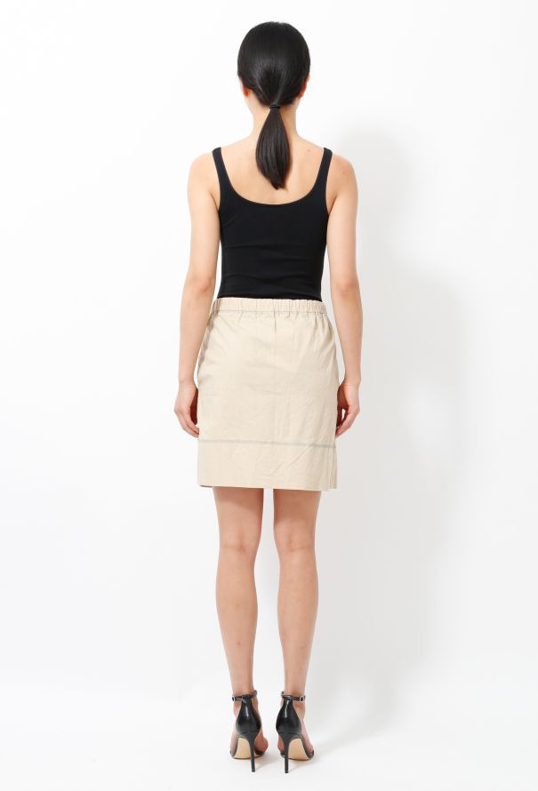 Céline Khaki Belted Elasticated Cotton Skirt - 4