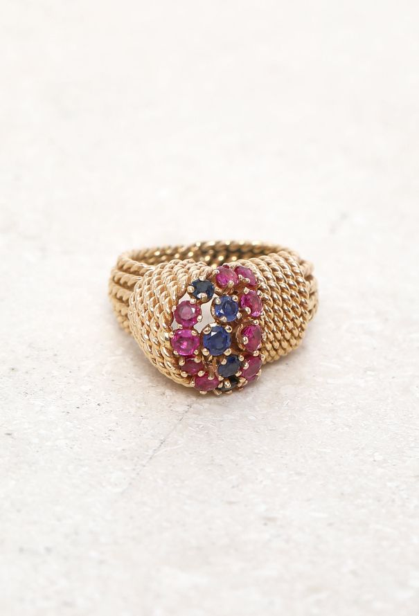 Vintage Fine Jewelry 18k Yellow Gold, Ruby & Sapphire Knot Ring - 1