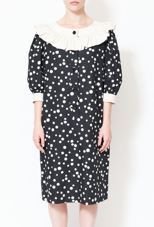 Saint Laurent 70s Polka Dot Smock Dress Navy - 2