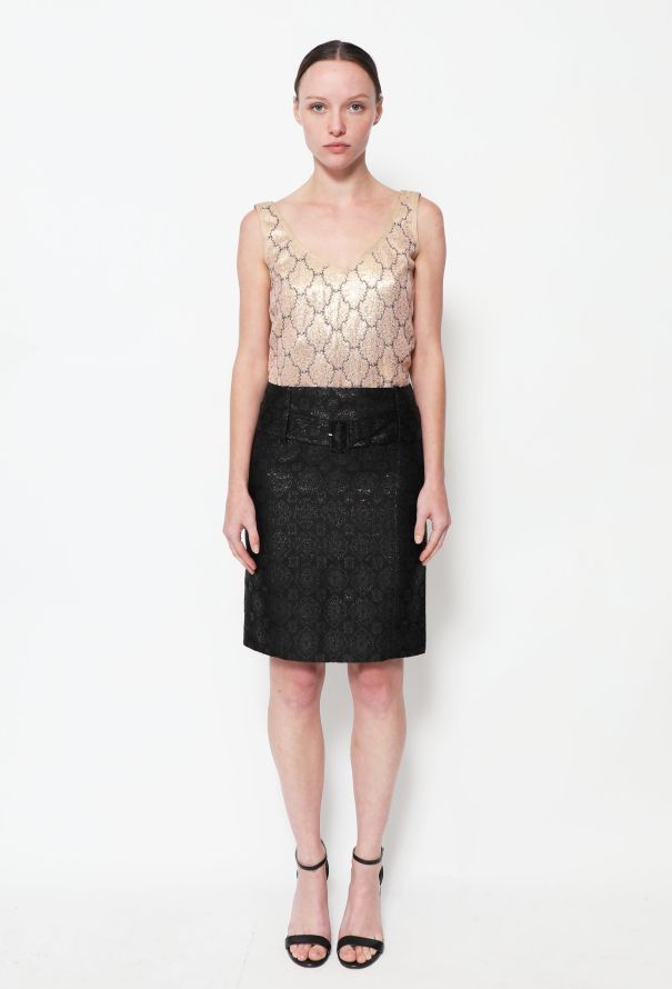 Prada S/S 2002 Brocade Belted Skirt - 1