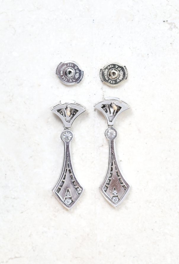 Vintage Fine Jewelry Art Deco 18k Gold & Diamond Pendant Earrings - 4
