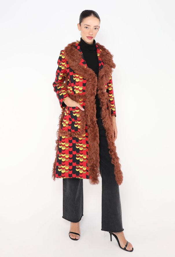 Prada F/W 2014 Graphic Shearling Trim Coat - 3