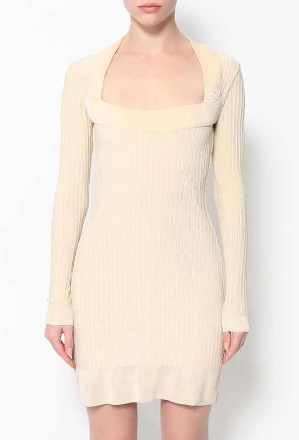 Alaïa 90s Ivory Ribbed Knit Dress - 2
