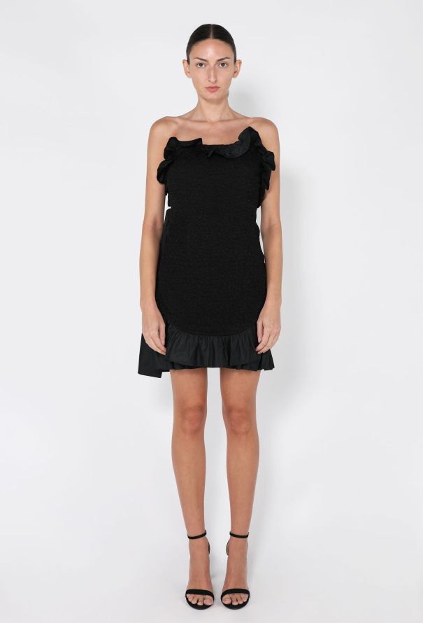 Saint Laurent Strapless Taffeta Ruffled Dress, 1987 - 1