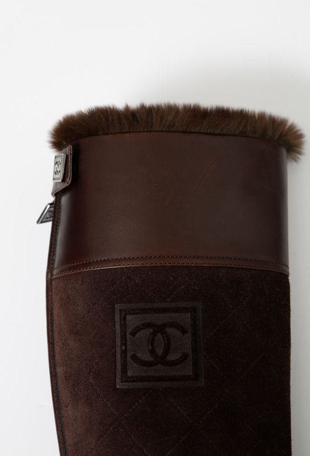 Chanel Fur Trimmed Knee Boots - 8