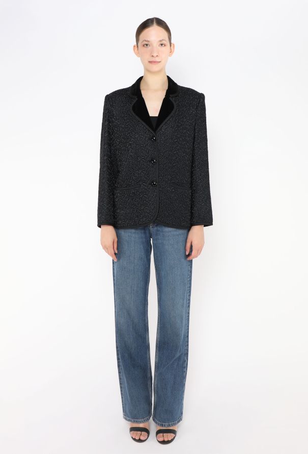 Saint Laurent '70s Velvet Trim Textured Blazer - 2