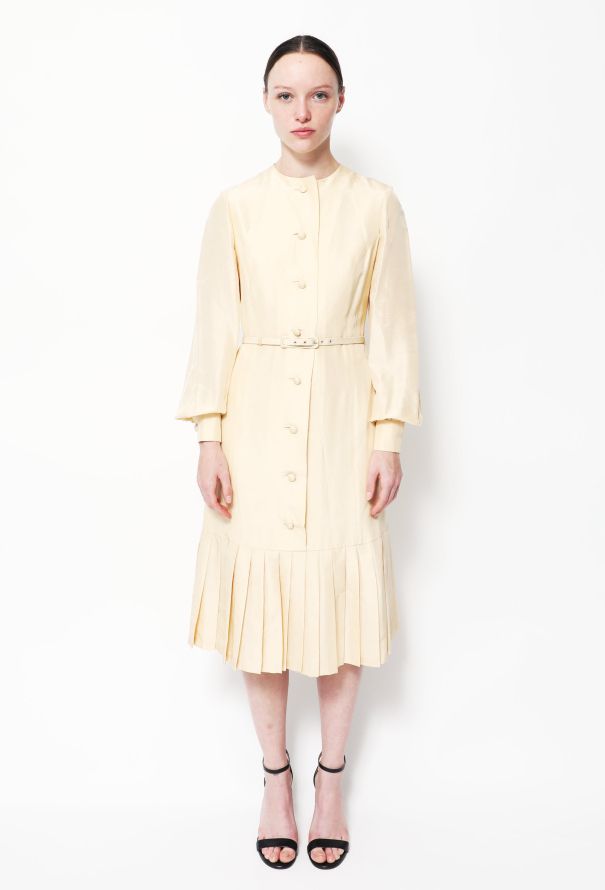 Vintage Jean Patou Beige Silk Belted Dress - 1