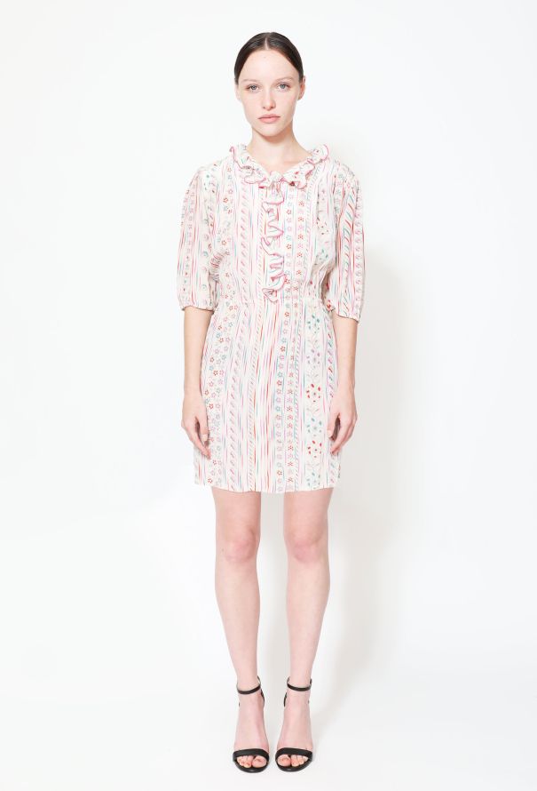 Louis Féraud Vintage Floral Striped Silk Dress - 1