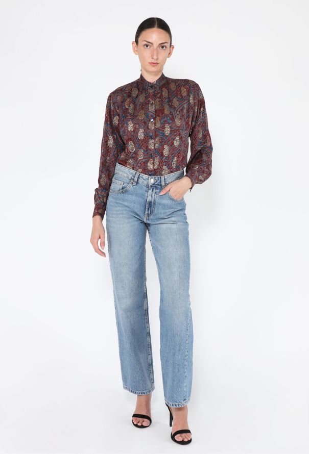 Saint Laurent Paisley Print Lamé Blouse, 1970s - 4