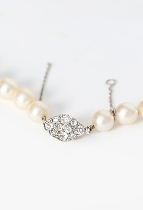 Vintage Fine Jewelry Cultured Pearl Necklace with Diamond Clasp, 1950s - 4