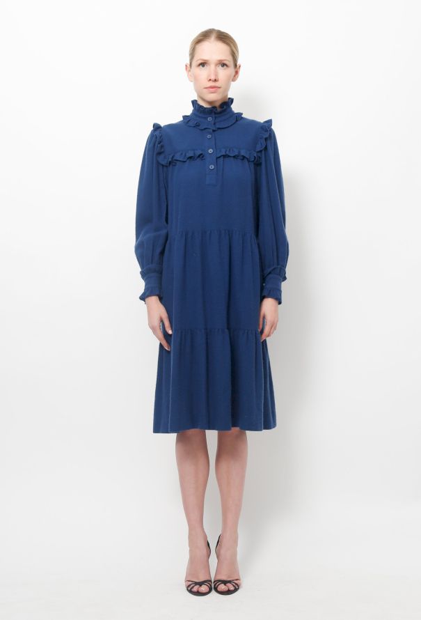 Saint Laurent Early '70s Belted Wool Smock Dress - 2
