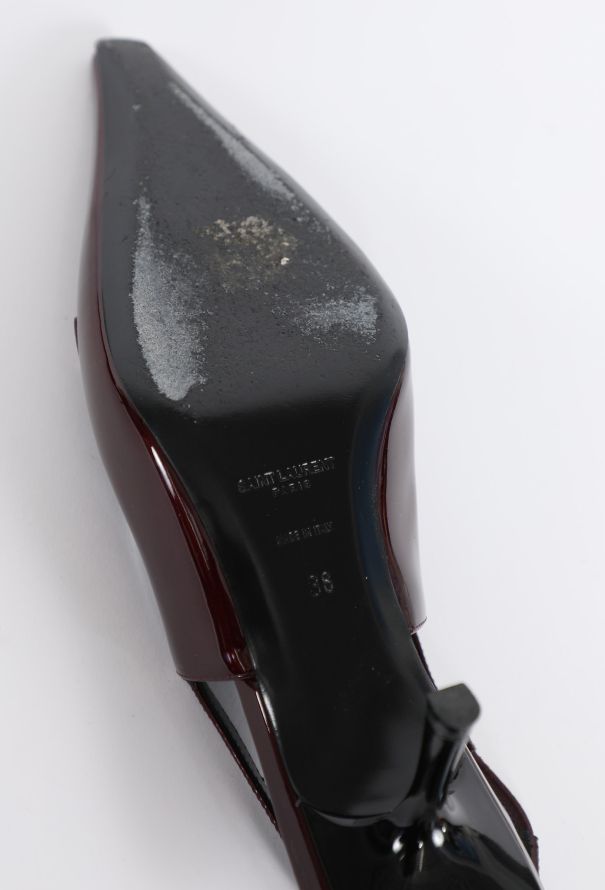 Saint Laurent 2024 Carine Burgundy Red Patent Slingback Heels - 5