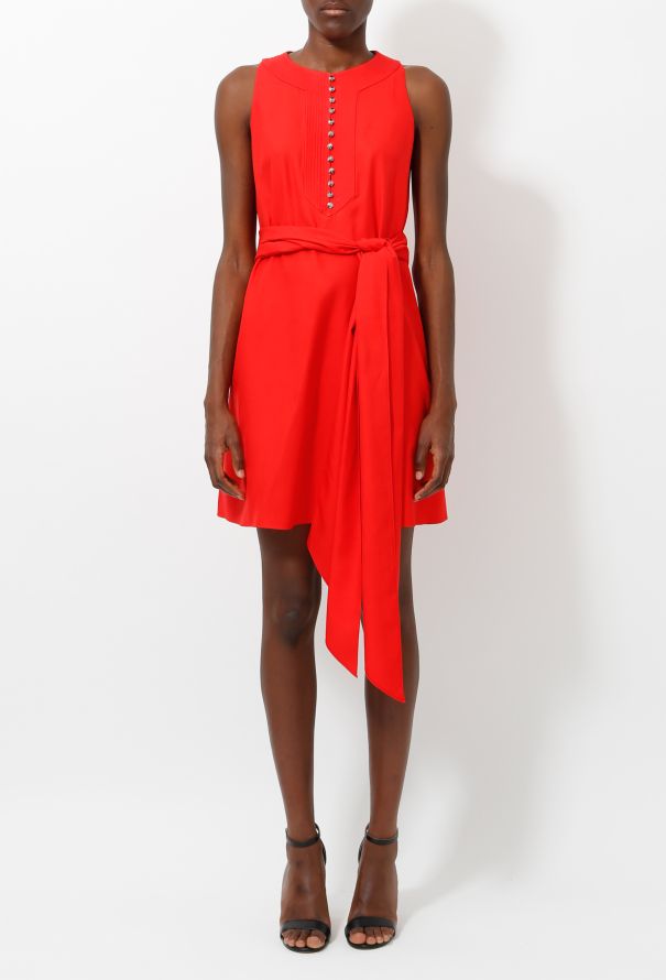 Azzaro Orange Silk Belted Rhinestone Dress - 4