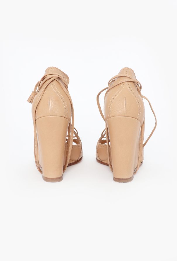 Hermès Eyelet Leather Wedge Sandals - 5