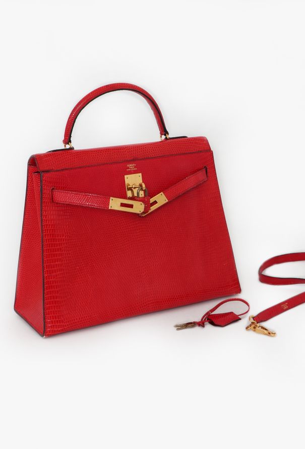 Hermès '80s Red Varanus Salvator Lizard Kelly Sellier 32 - 13