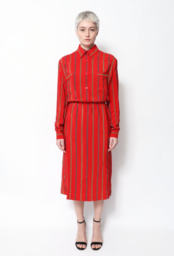 Céline Vintage Striped Silk Shirt Dress - 1