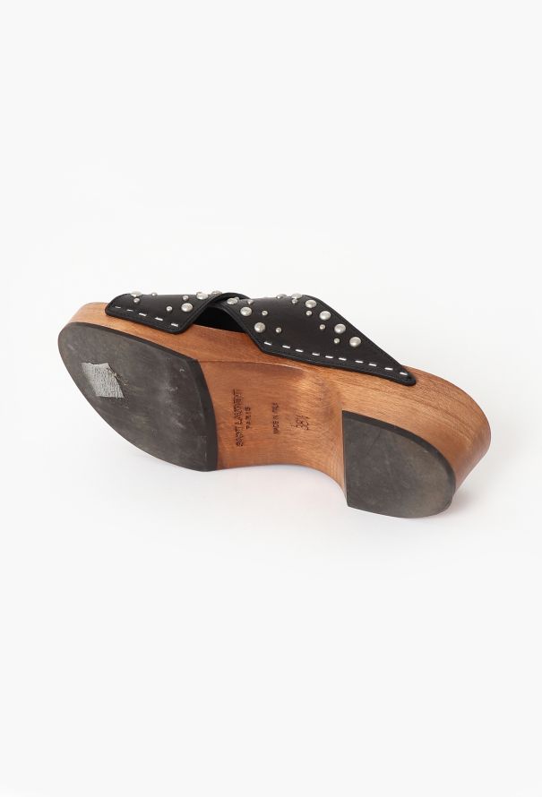 Saint Laurent Studded Leather Platform Clogs - 5