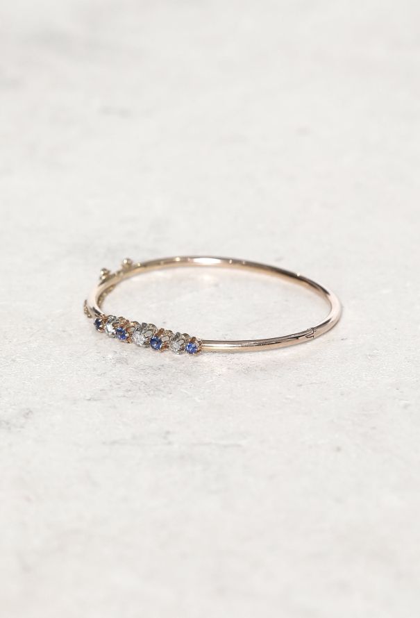 Vintage Fine Jewelry 18k Gold, Platinum, Sapphire & Diamond Bangle - 3