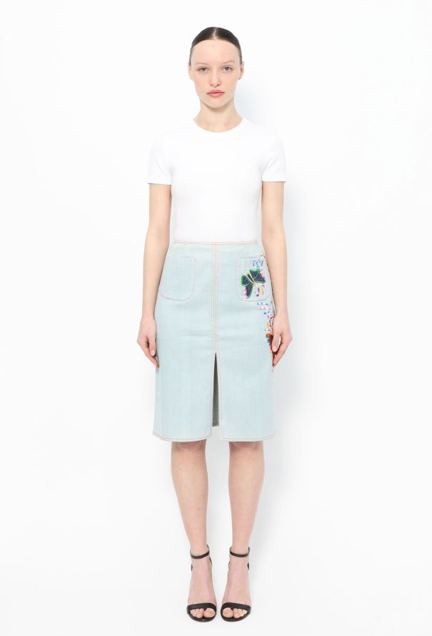 Dior 2002 Butterfly Embellished Denim Skirt - 3