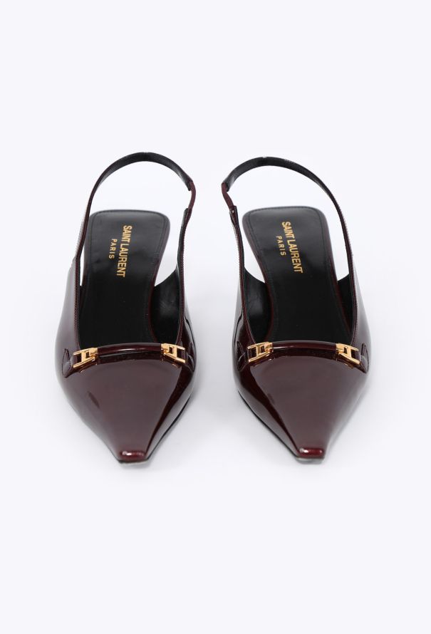 Saint Laurent 2024 Carine Burgundy Red Patent Slingback Heels - 2