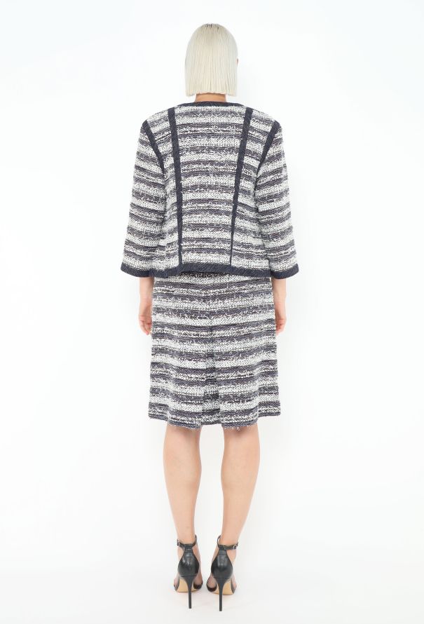 Chanel Striped Tweed Skirt Ensemble - 7