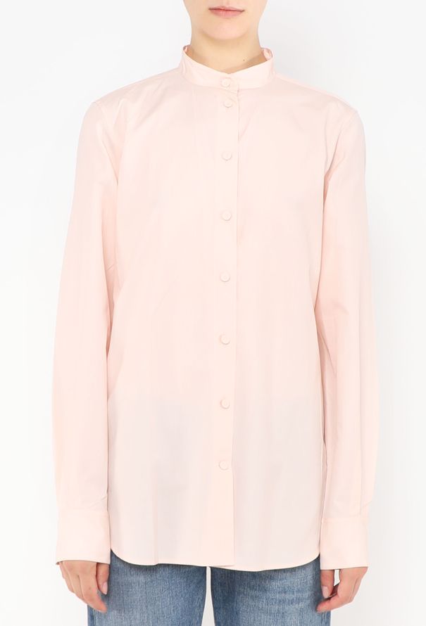 Céline Pink Collarless Cotton Shirt - 1