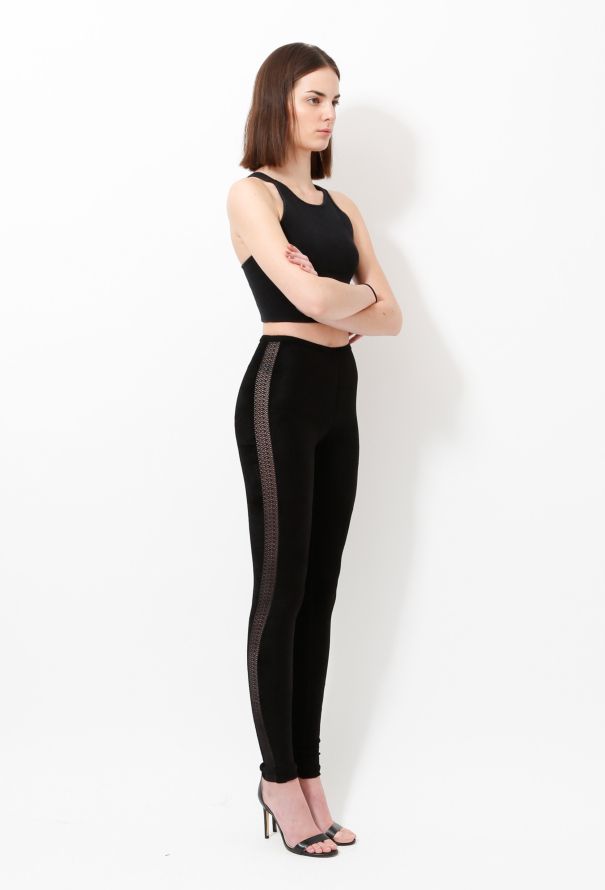 Alaïa Velvet Crochet Trim Leggings - 1
