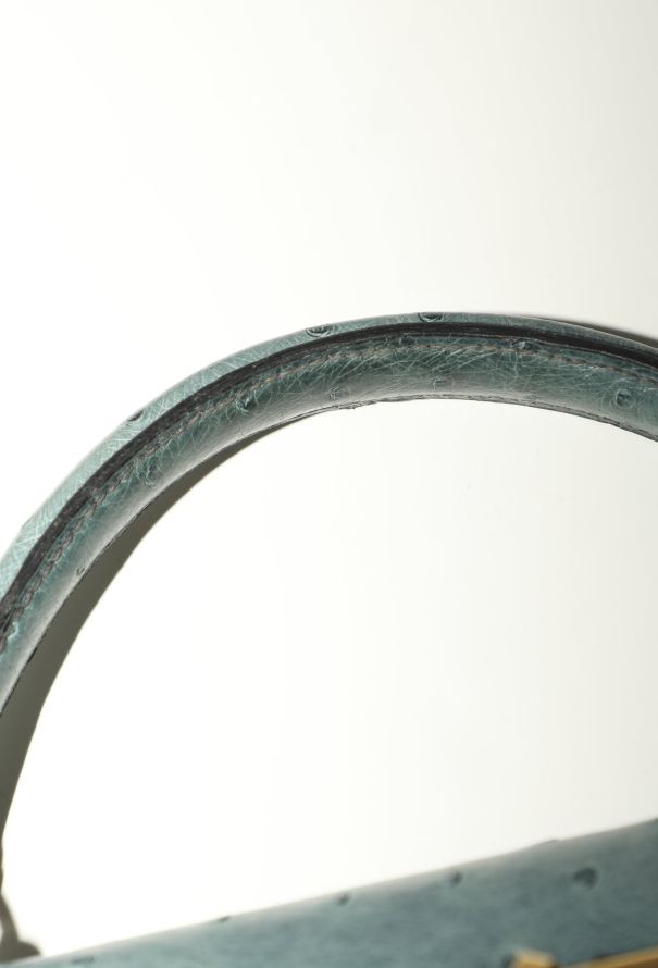 Hermès '90s Bleu Jean Ostrich Kelly Sellier 32 - 14
