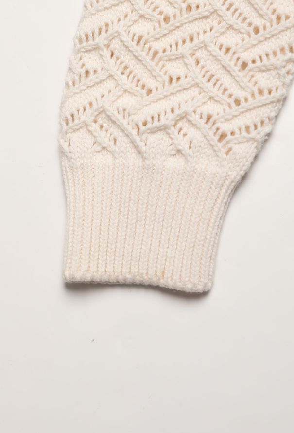 Hermès White Cashmere Lattice Knit Sweater - 9