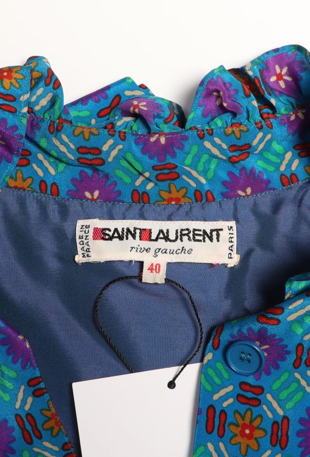 Saint Laurent RARE F/W 1980 Printed Smock Dress Blue - 6