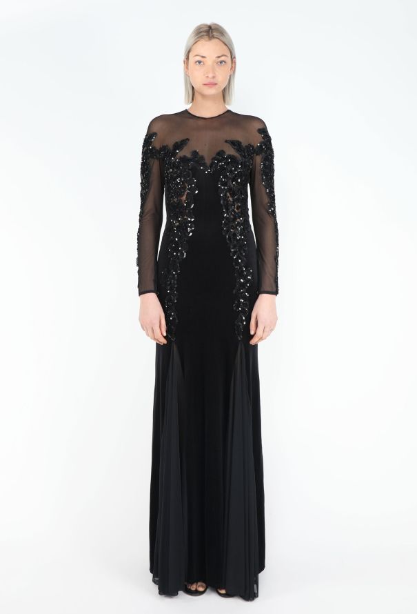 Azzaro STUNNING '70s Embellished Pistile Velvet Gown - 2