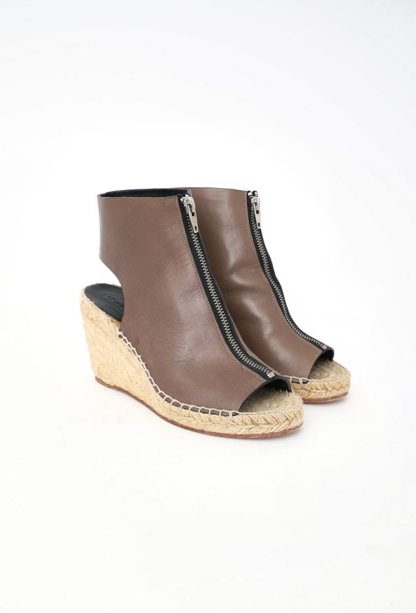 Céline Leather Zip Espadrille Wedges Taupe brown - 3