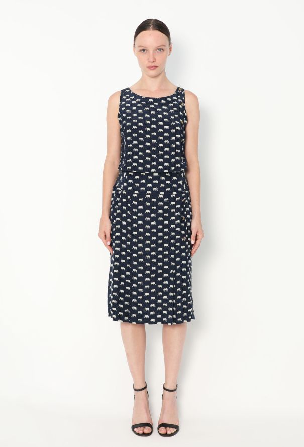 Chanel '80s Belted Silk 'CC' Trim Dress - 3