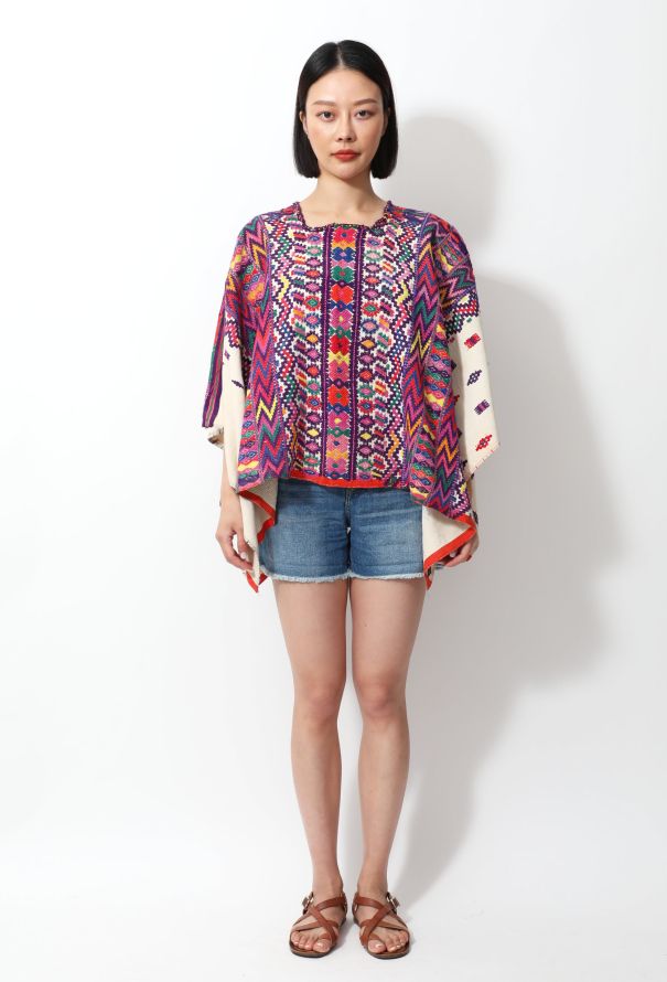 World Treasures Vintage Embroidered Mexican Poncho - 2