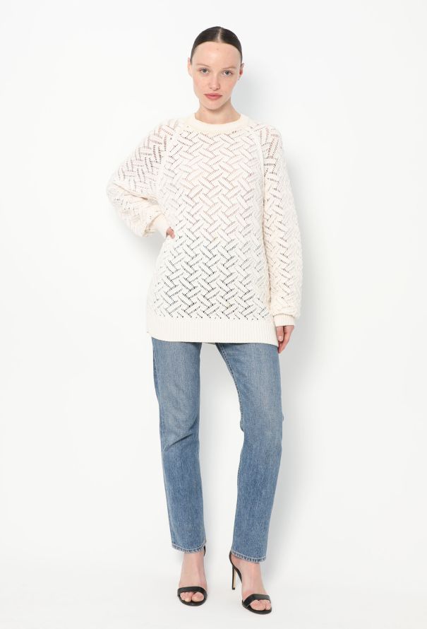 Hermès White Cashmere Lattice Knit Sweater - 3