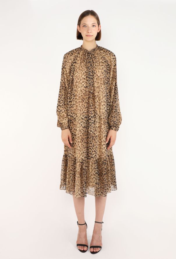 Céline Leopard Print Silk Lavallière Dress, 2020 - 2