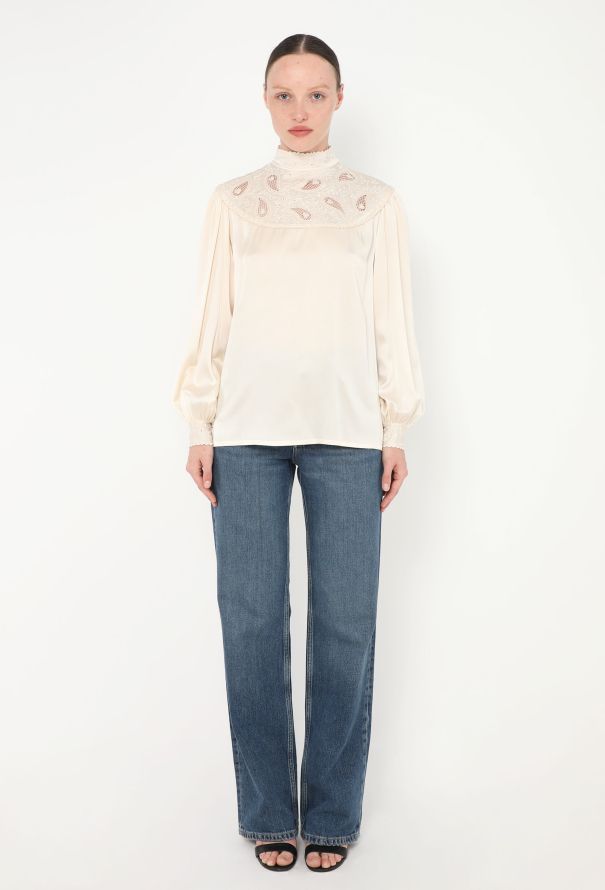 Hanae Mori '80s Embroidered Silk Blouse - 3