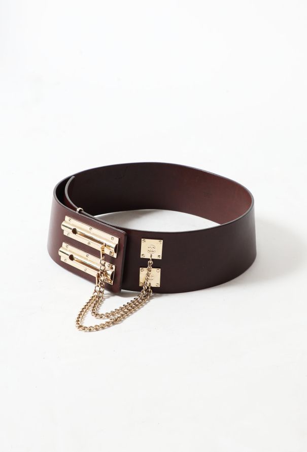 Chanel S/S 2002 Leather Chainlink Bolt Belt - 3