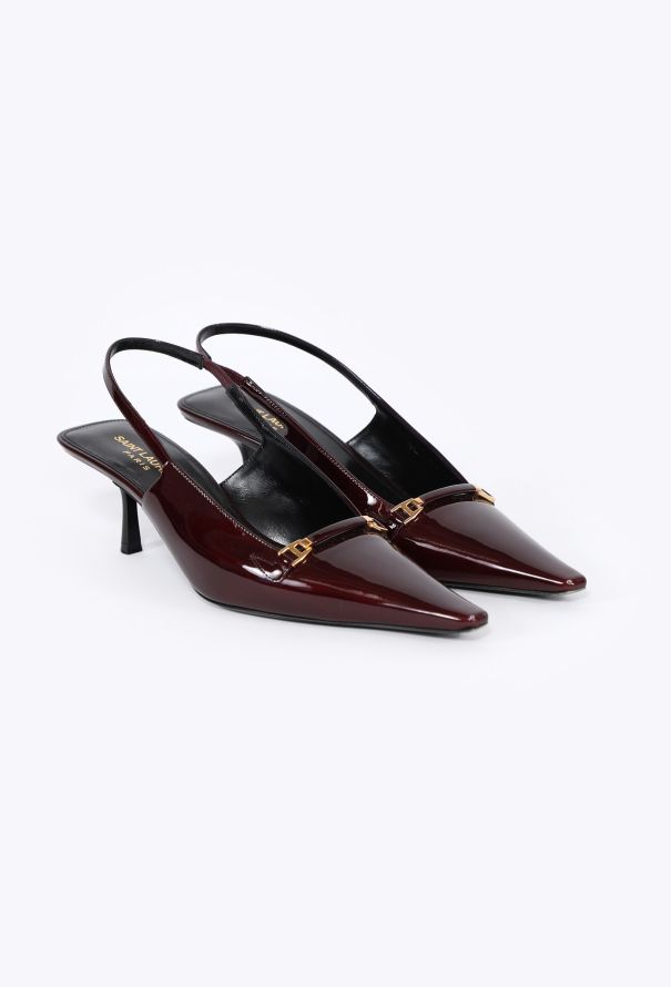 Saint Laurent 2024 Carine Burgundy Red Patent Slingback Heels - 3