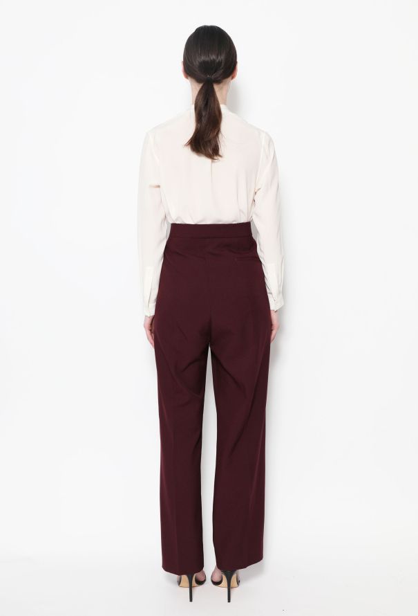 Céline Burgundy Belted Trousers - 3